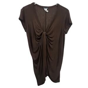 Left of Center Size M Draped Slouchy Top Blouse V-neck Brown Rayon Short Sleeve